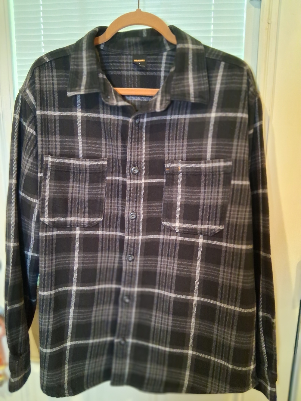 sku146 Brahma Black and Gray Plaid Button-Down Shirt Heavyweight 100% Cotton